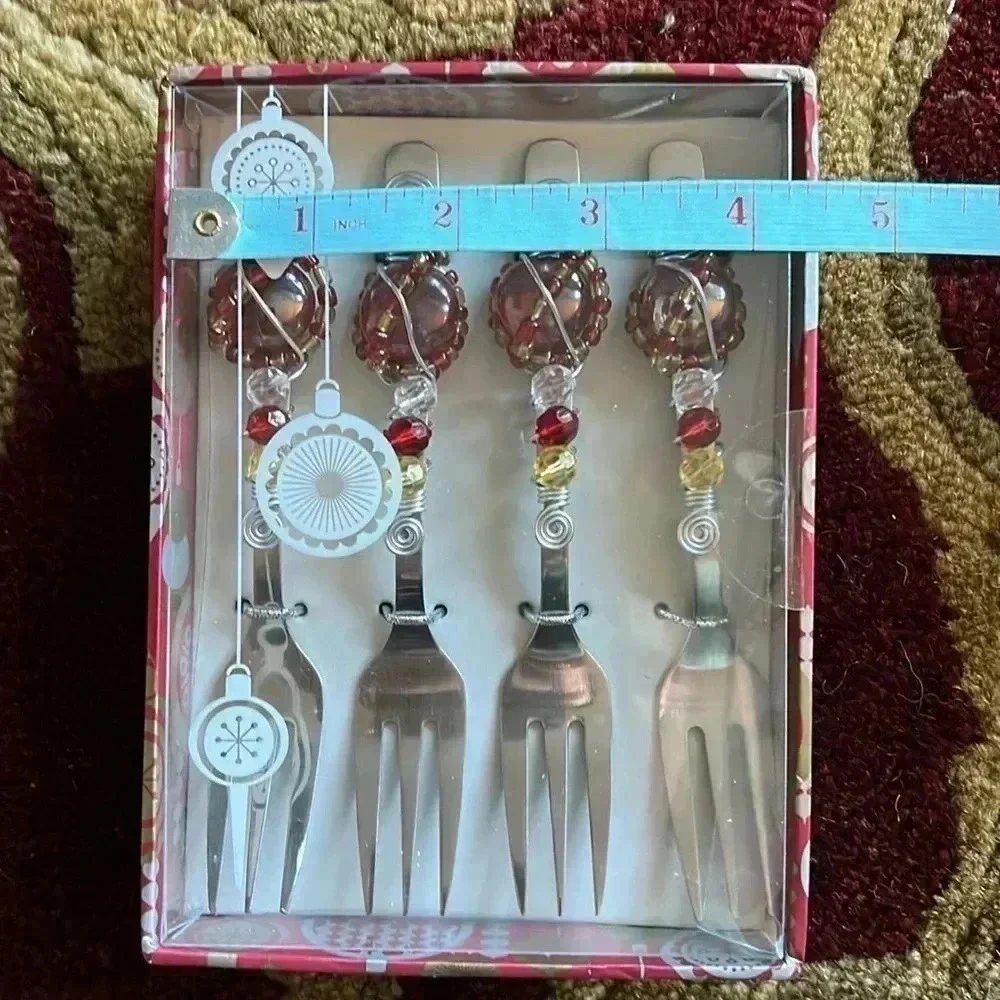 Wild Eye Design Cocktail Christmas Stainless Forks Handcrafted Beaded 3 Prong